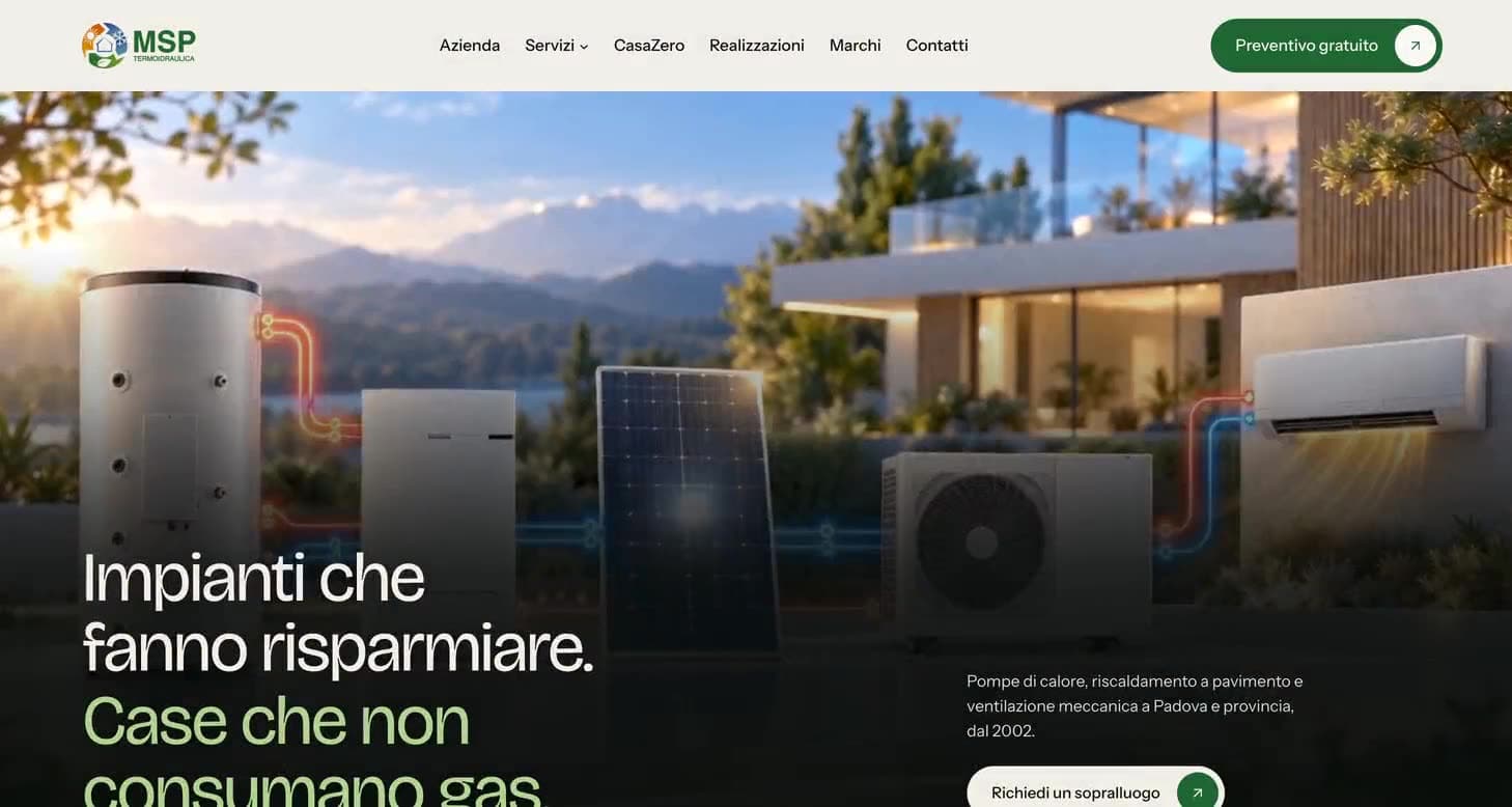 Il sito di MSP System Termoidraulica rifatto da DENUO